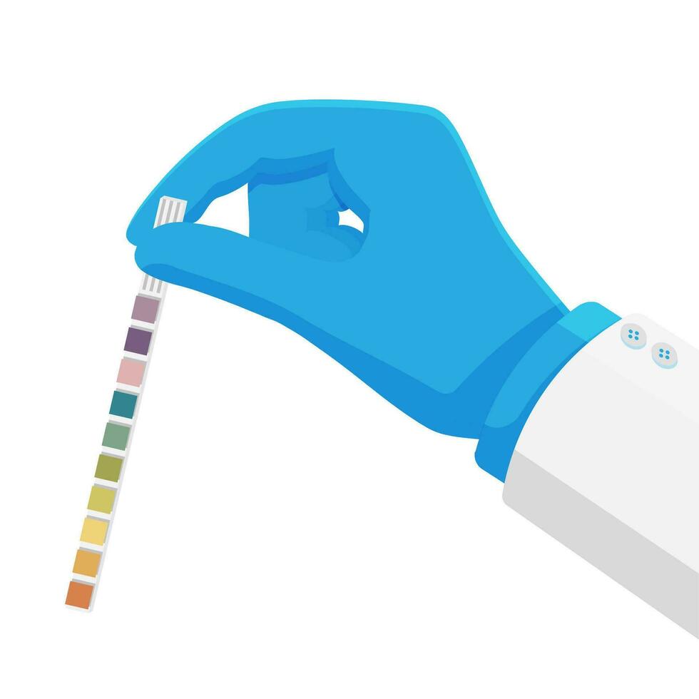 hand- van dokter Holding urine ph test strip geïsoleerd. laboratorium urine test steekproef. diagnose urine- kanaal infectie. urologisch analyse en inspectie. vlak vector illustratie