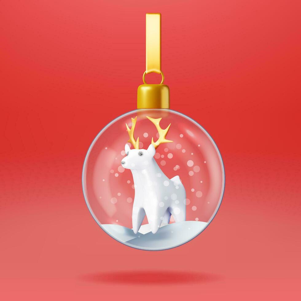 3d Kerstmis glas bal snuisterij met sneeuw hert geïsoleerd. geven gebied glas speelgoed- met rendier. nieuw jaar decoratie. vrolijk Kerstmis vakantie. Kerstmis viering. realistisch vector illustratie