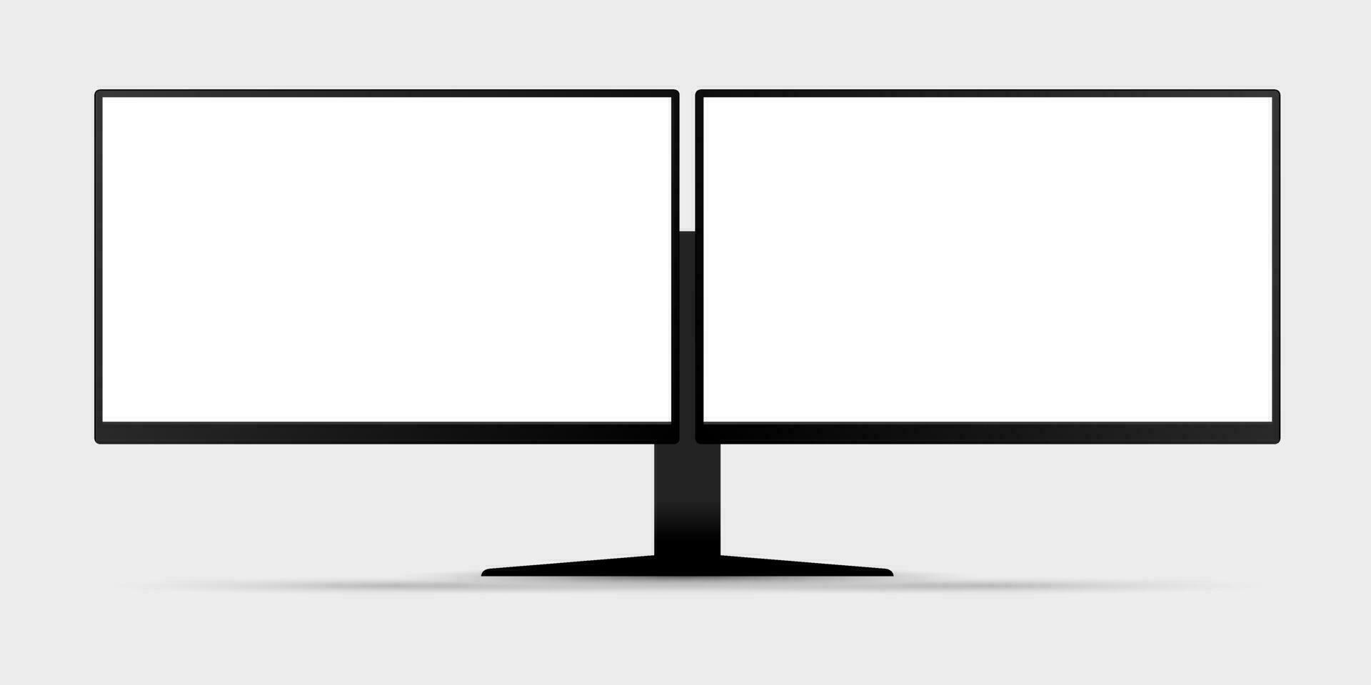 voorkant visie van 2 scherm computer toezicht houden op mockup met blanco wit Scherm vector