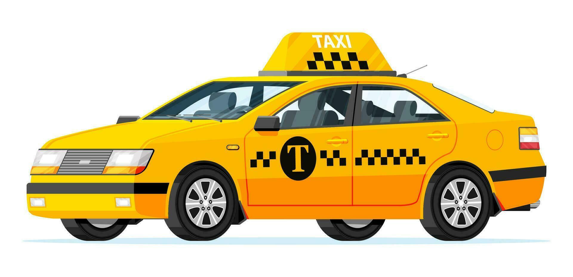 taxi auto geïsoleerd Aan wit achtergrond. geel taxi sedan taxi icoon. telefoontje of app taxi concept. stad vervoer onderhoud. stedelijk vervoer concept. tekenfilm vlak vector illustratie