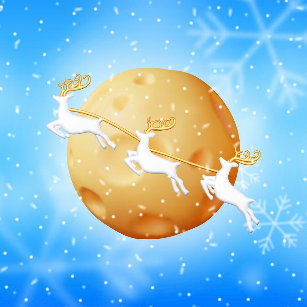 3d Kerstmis achtergrond met wit vallend sneeuwvlokken en maan. geven sneeuw schittert. blauw winter lucht spandoek. gelukkig nieuw jaar viering sjabloon. nieuw jaar Kerstmis vakantie. vector illustratie