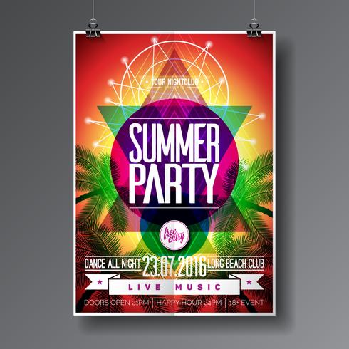 Vector zomer Beach Party Flyer Design met typografische elementen op abstracte palm