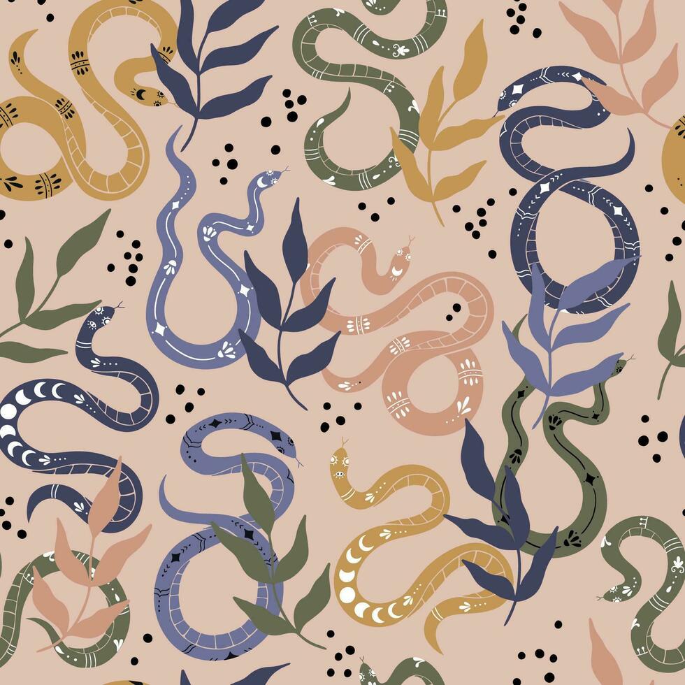 naadloos patroon met kleurrijk slangen en bladeren. vector