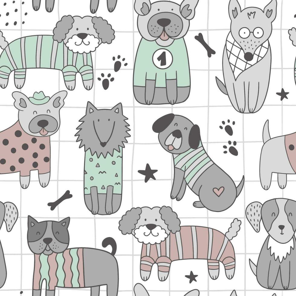 kinderachtig naadloos patroon met honden in Scandinavisch stijl. vector