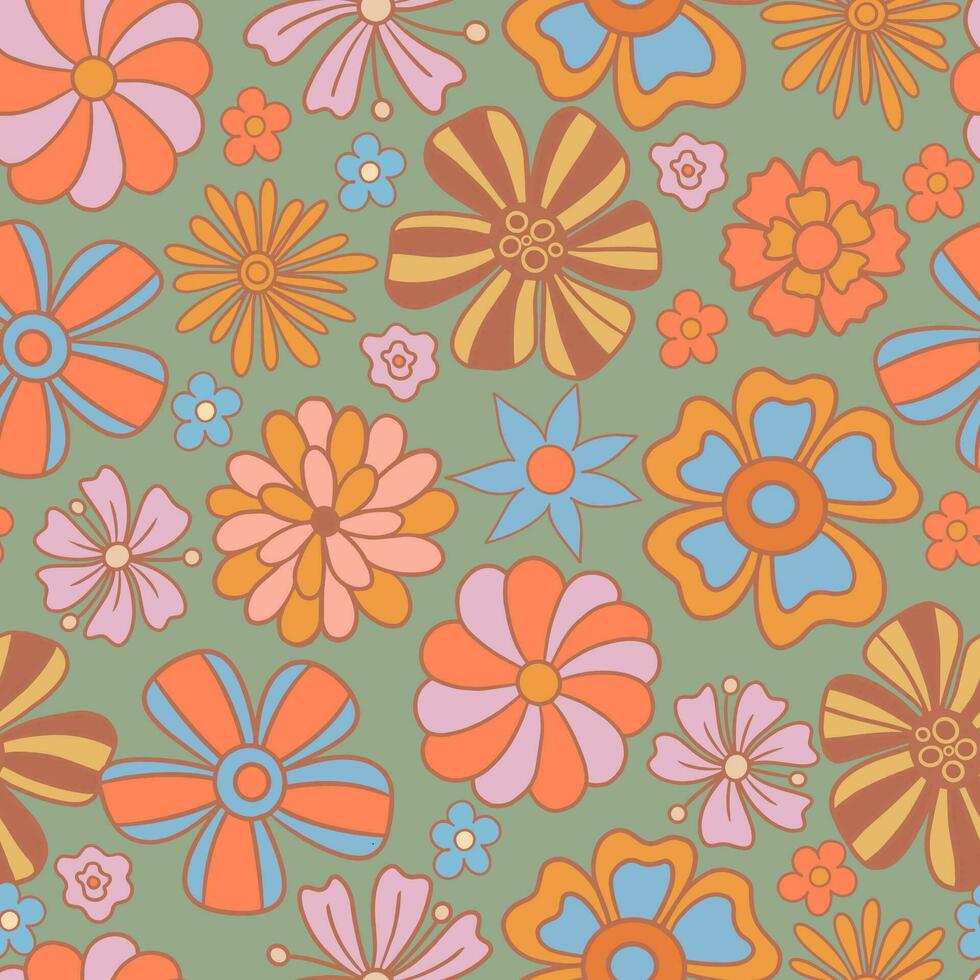 groovy naadloos patroon met bloemen. vector