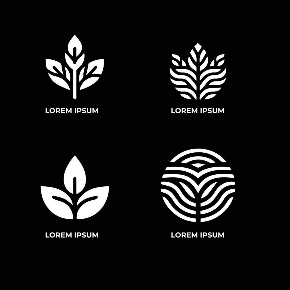 bladeren logo vector reeks geïsoleerd Aan zwart achtergrond. divers vormen van groen bladeren van bomen en planten. elementen voor eco en bio logo's.