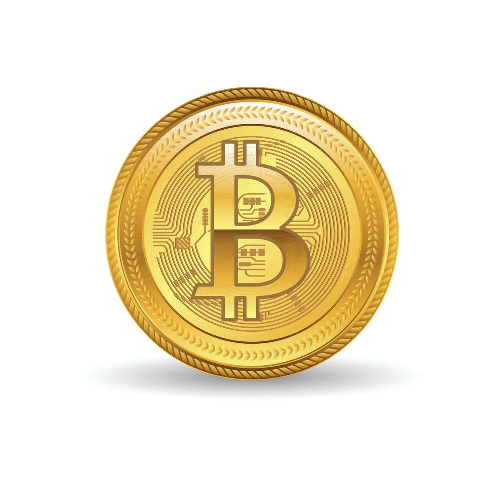 gouden bitcoin munt. crypto valuta gouden munt bitcoin symbool geïsoleerd Aan transparant achtergrond. vector illustratie.