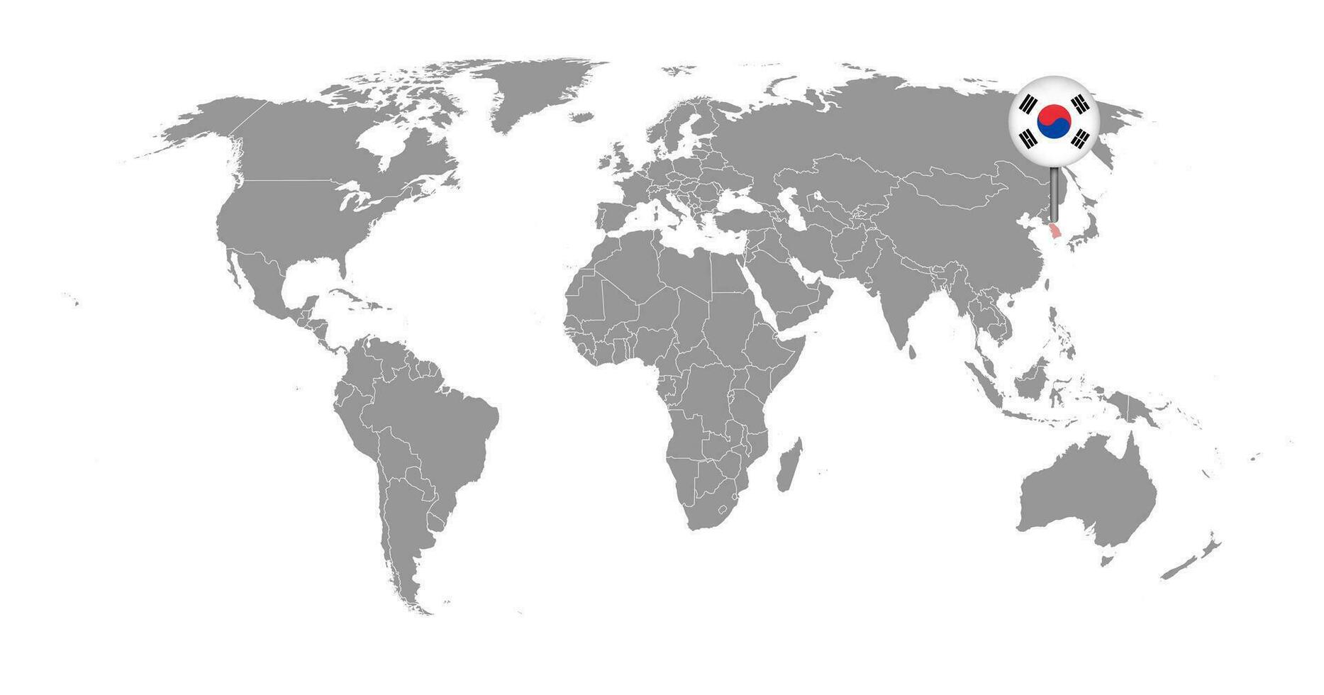 speldkaart met de vlag van Zuid-Korea op de wereldkaart. vectorillustratie. vector