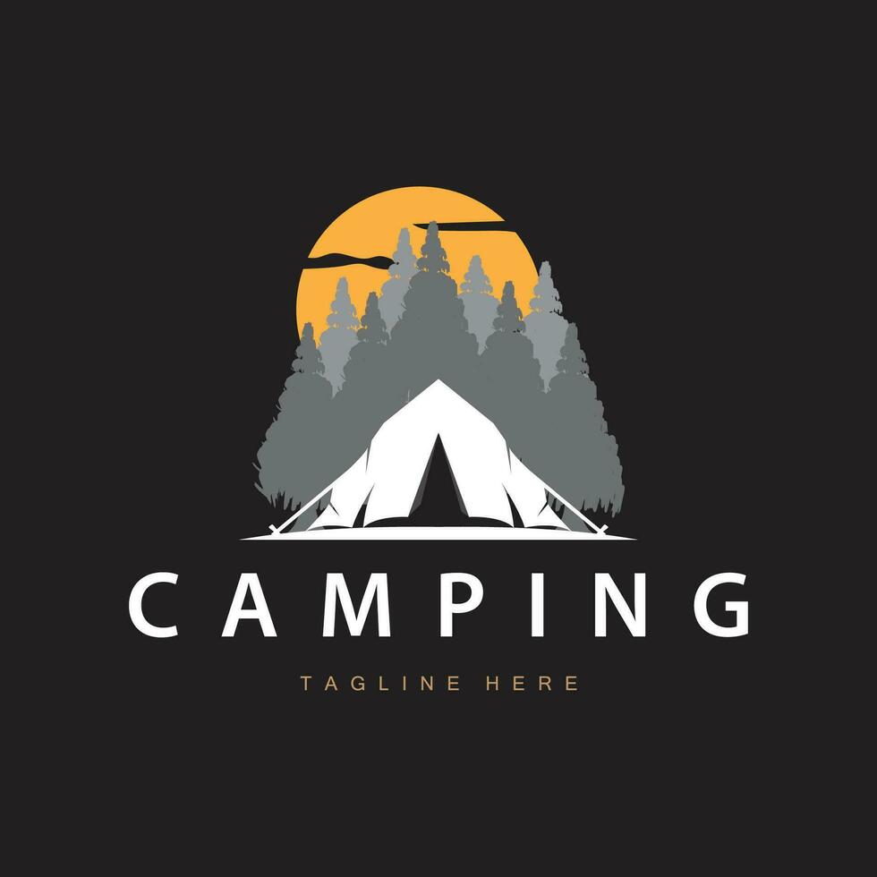 gemakkelijk vector buitenshuis camping logo, wild avontuur sjabloon met oud wijnoogst stijl