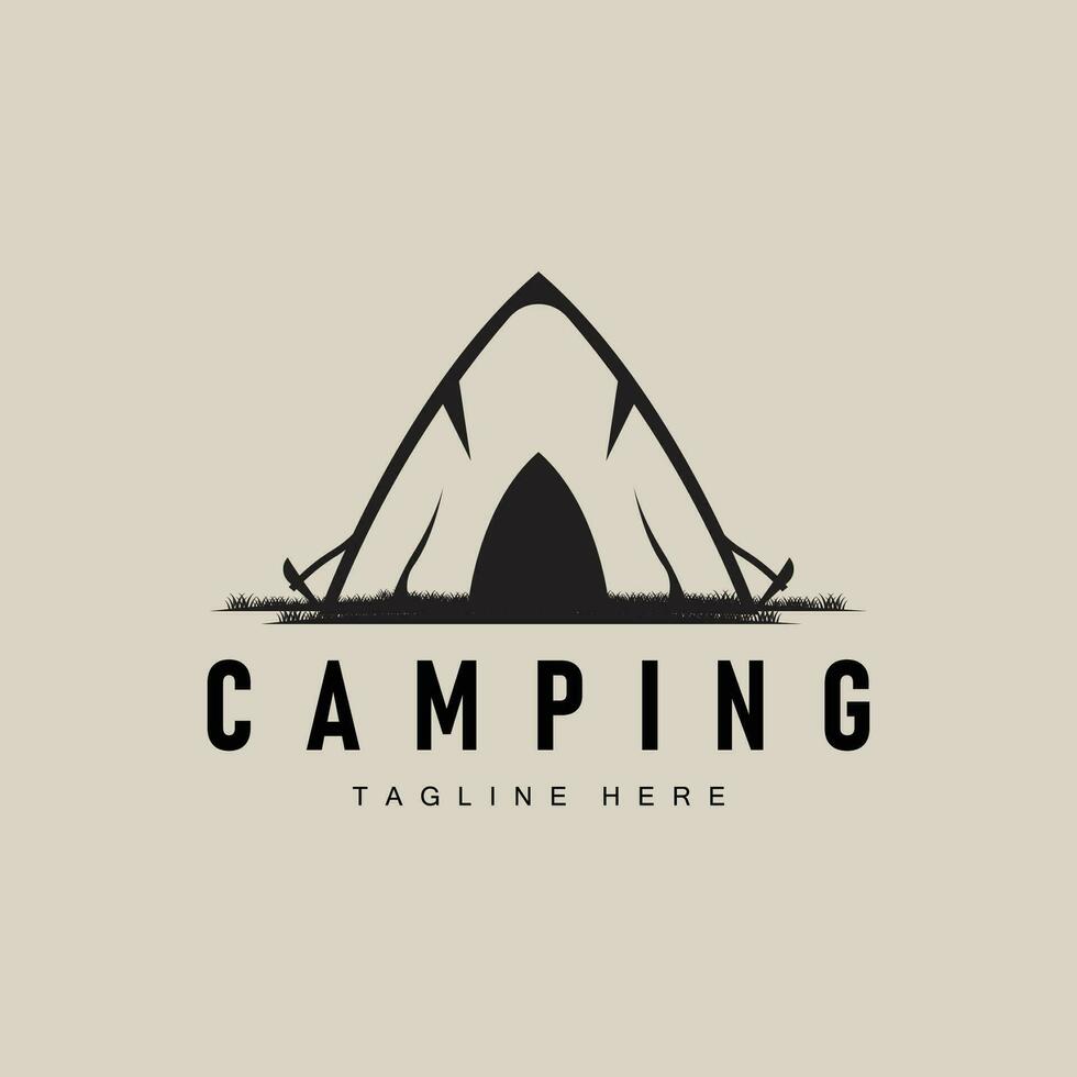 gemakkelijk vector buitenshuis camping logo, wild avontuur sjabloon met oud wijnoogst stijl