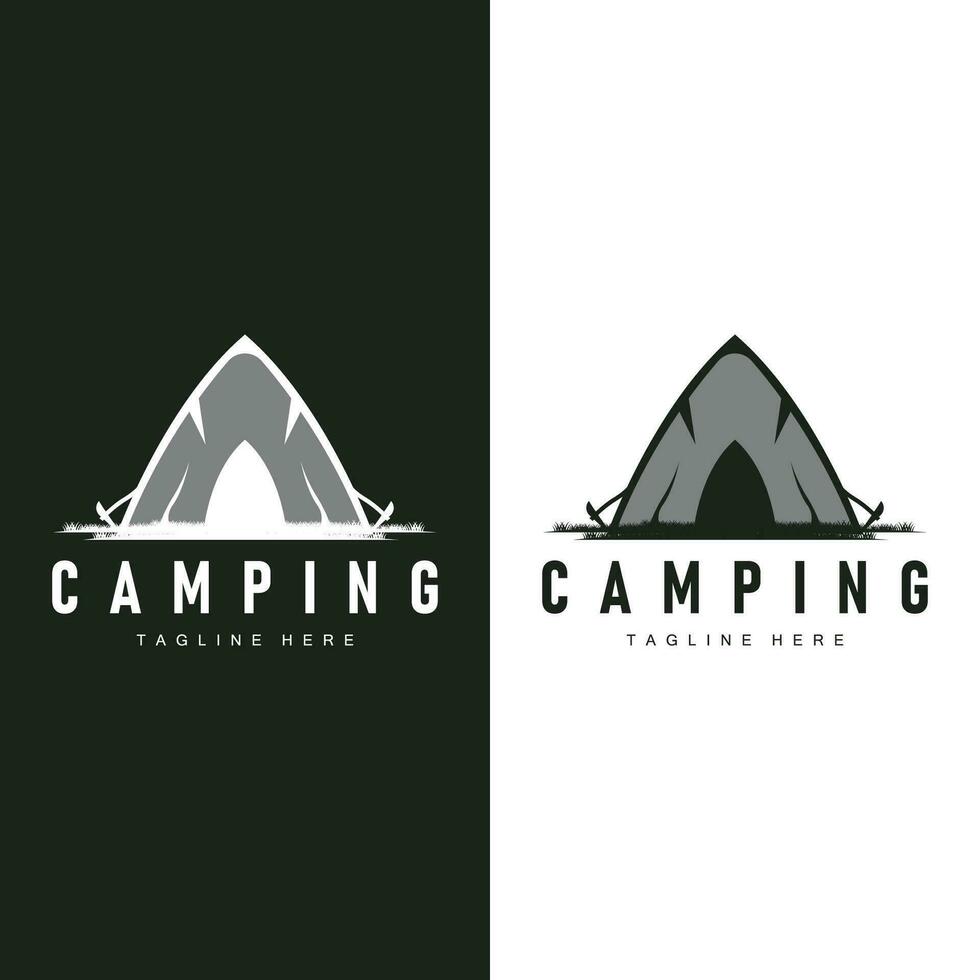 gemakkelijk vector buitenshuis camping logo, wild avontuur sjabloon met oud wijnoogst stijl