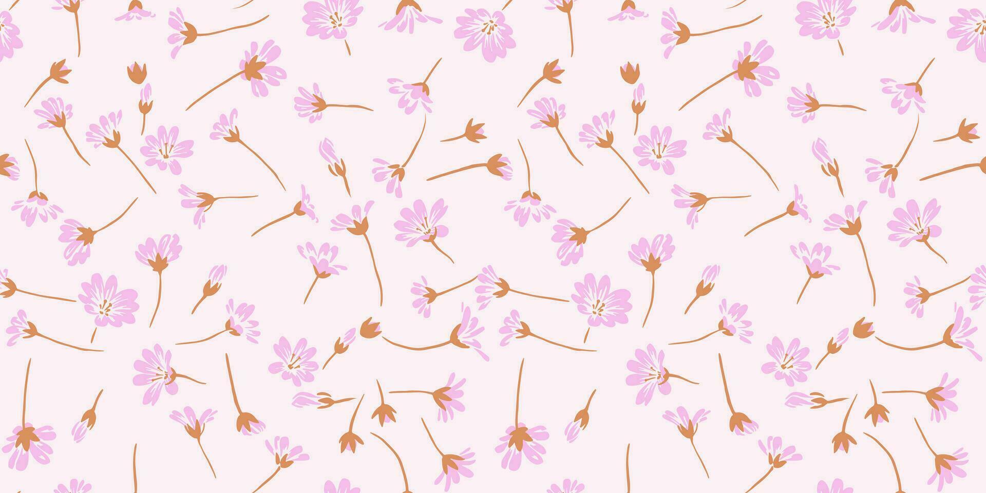 naadloos klein abstract voorzichtig roze bloemen patroon Aan een licht achtergrond. vector hand- getrokken schetsen. sjabloon voor ontwerp, kleding stof, interieur decor, textiel, mode, behang