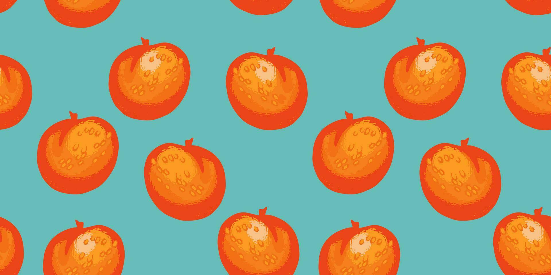 naadloos patroon gestileerd, abstract kleurrijk abrikoos of perzik. vector hand- getrokken schetsen. zomer helder oranje fruit achtergrond.