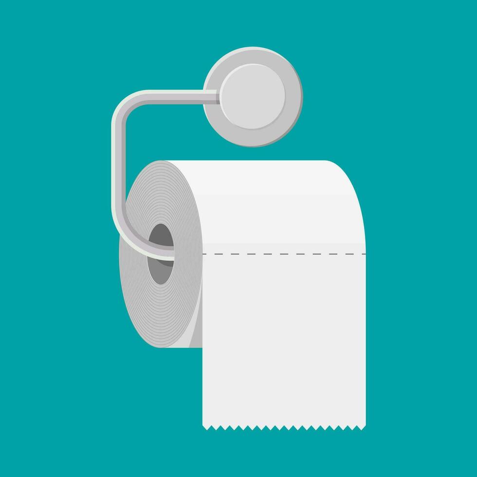 wit rollen van toilet papier Aan houder. streng van papier voor toilet. vector illustratie in vlak stijl