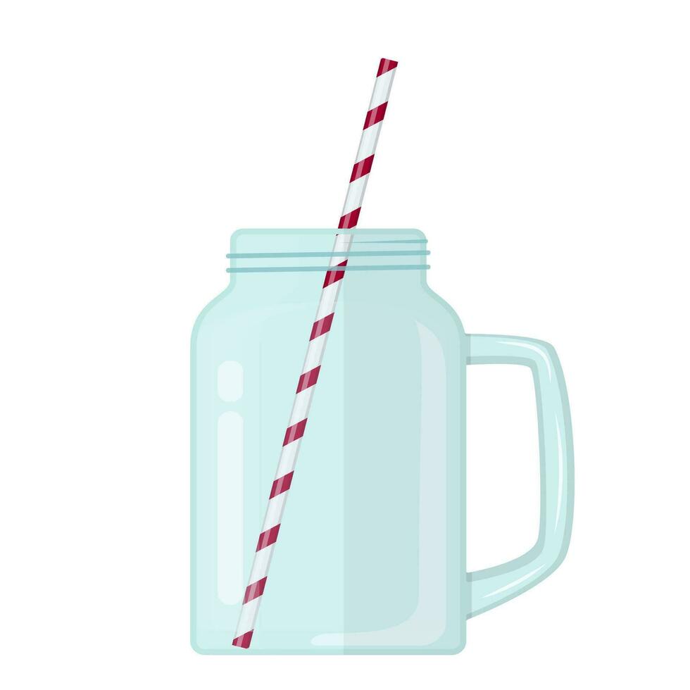 leeg glas metselaar pot voor cocktail en limonade en smoothie open. voor bar en restaurant menu. vector illustratie in vlak stijl