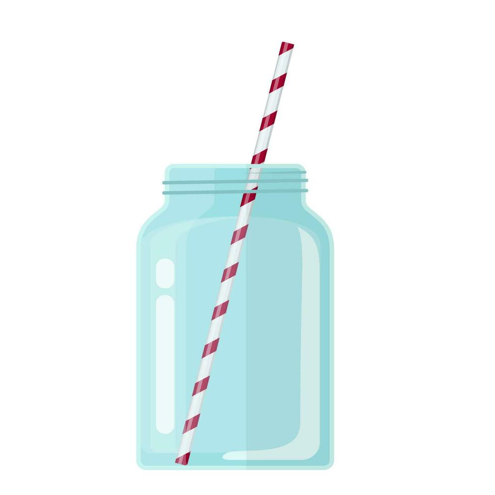 leeg glas metselaar pot voor cocktail en limonade en smoothie open. voor bar en restaurant menu. vector illustratie in vlak stijl