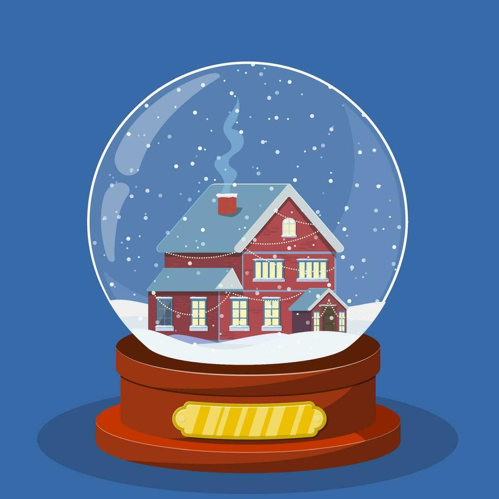 Kerstmis sneeuw wereldbol met huis binnen vector