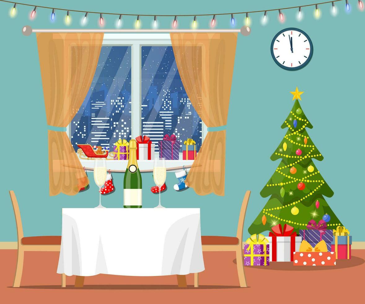 kerst kamer interieur. vector