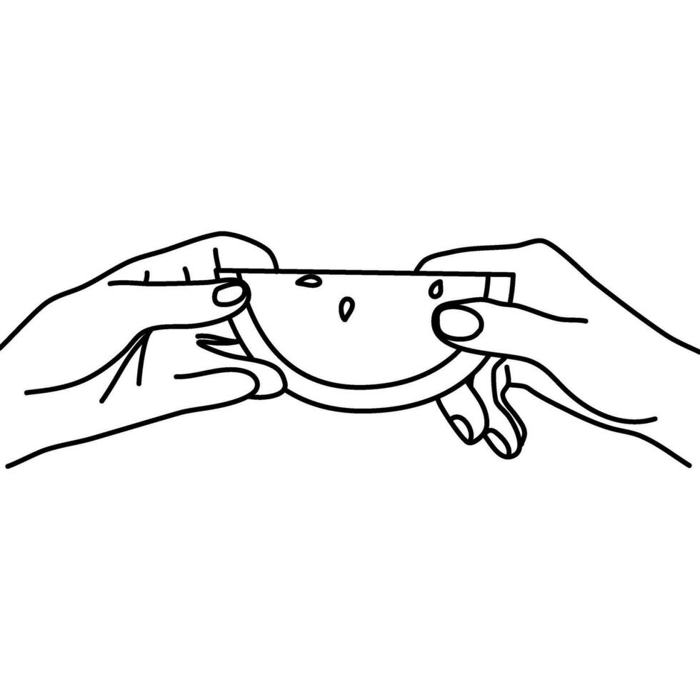 hand- Holding watermeloen lijn kunst vector illustratie voor zomer ontwerp