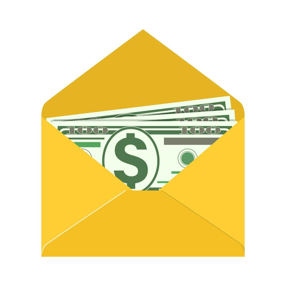 sommige dollar rekeningen in wit envelop. sturen geld concept. vector illustratie in vlak stijl