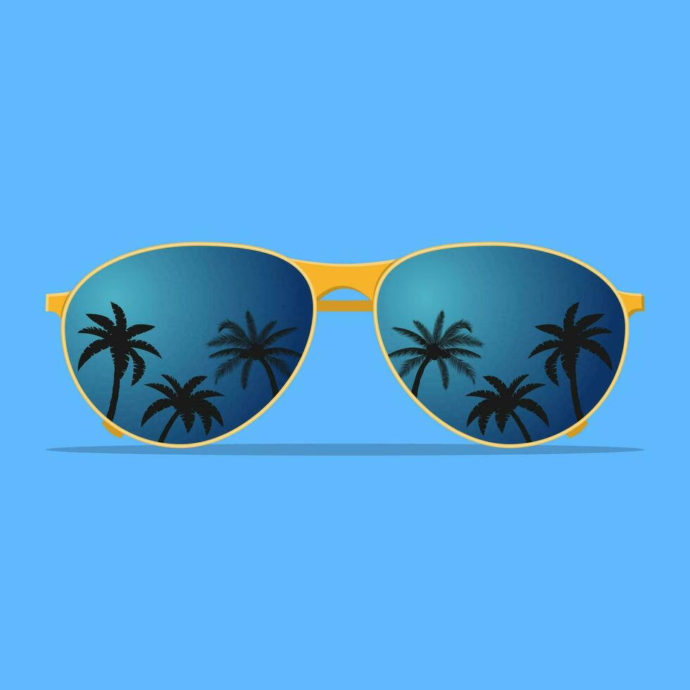 modern zonnebril met palmen reflectie. zomer banier, poster, vers, modern, advertentie. vector illustratie in vlak stijl
