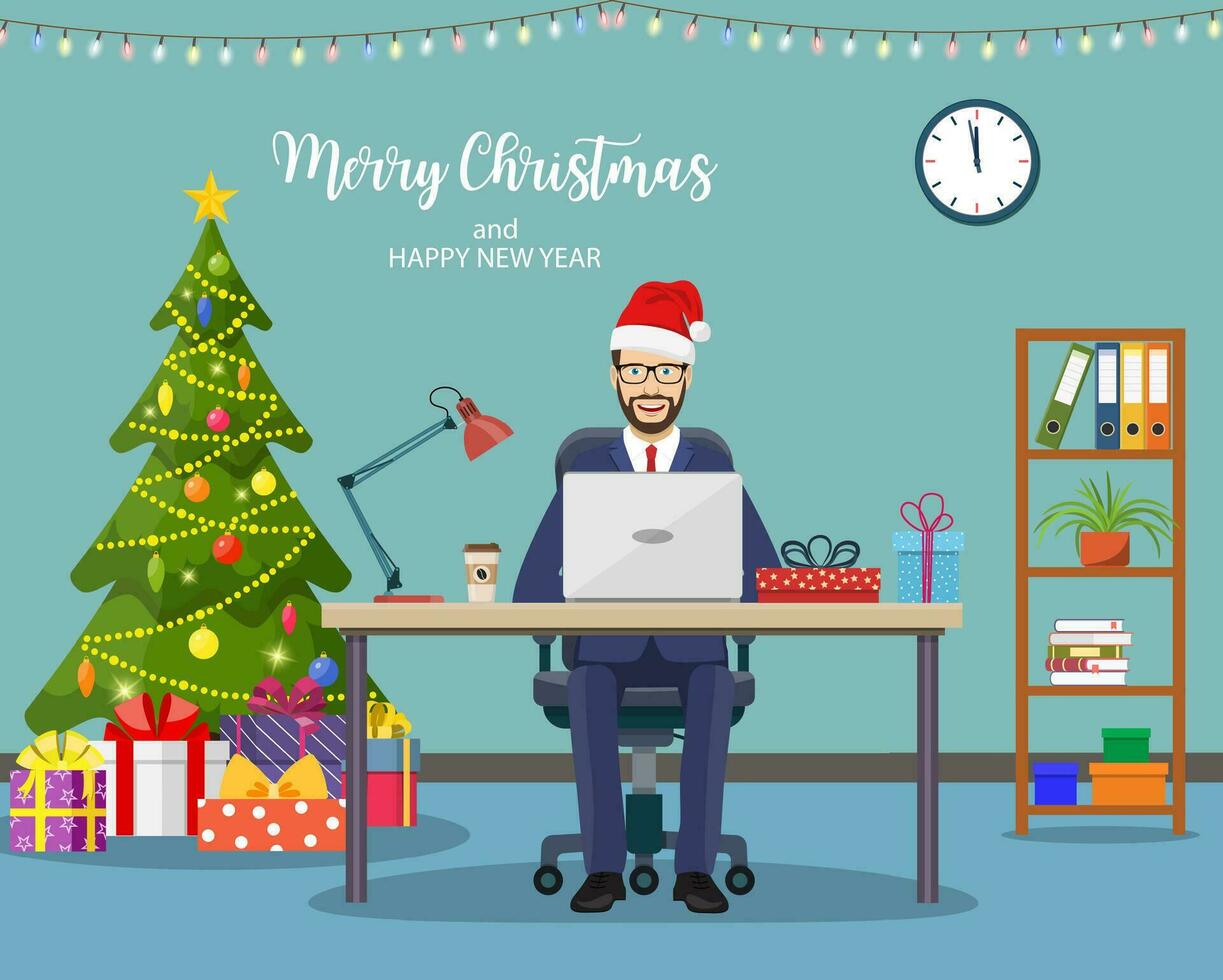 Kerstmis en nieuw jaar in modern kantoor vector