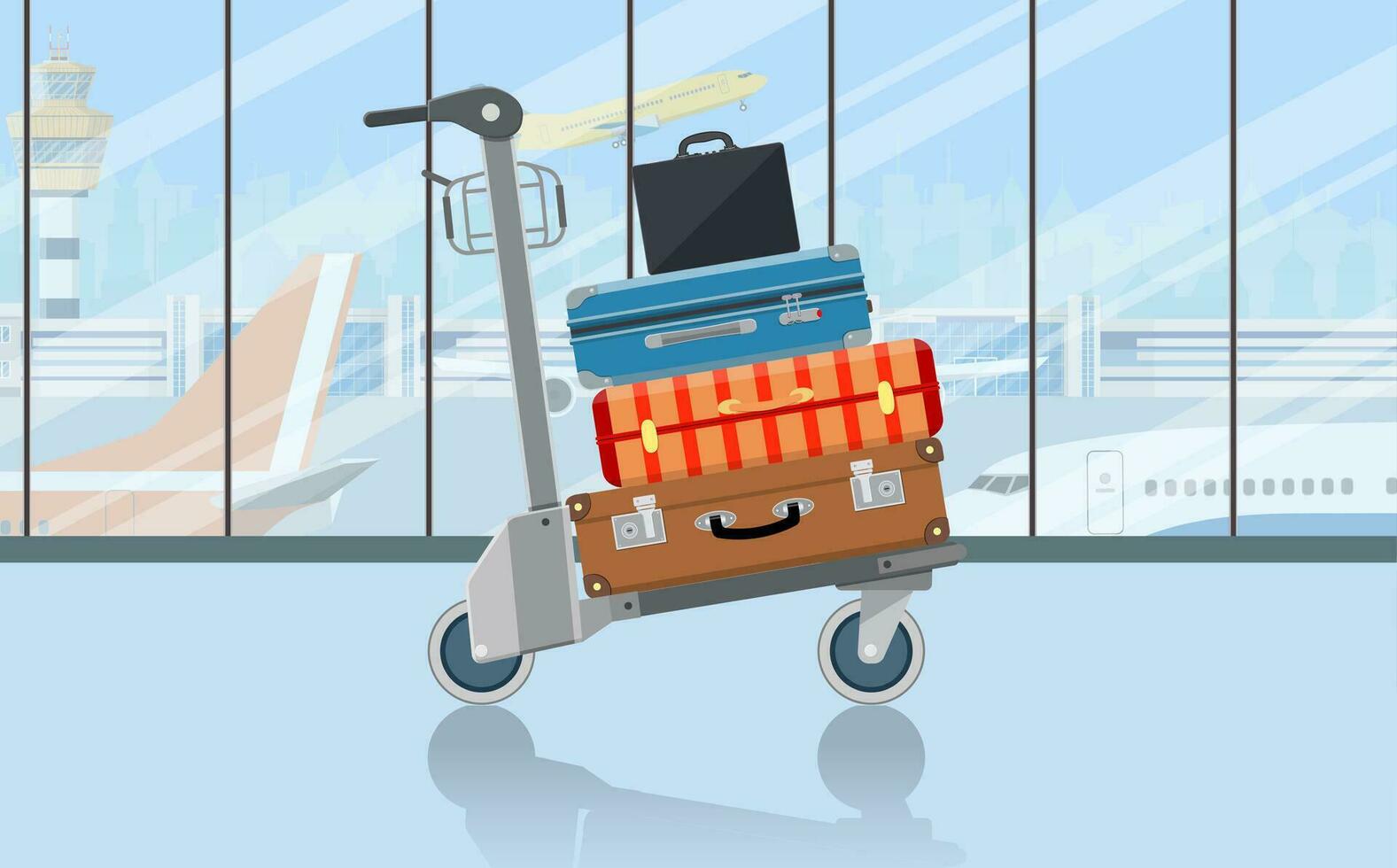 luchthaven bagage trolley met koffers. bagage met Tassen voor reizen vector