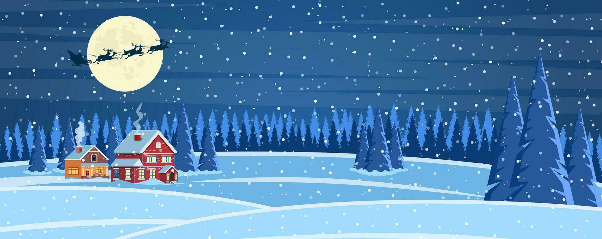 Kerstmis landschap achtergrond met sneeuw en boom. vrolijk Kerstmis vakantie. nieuw jaar en Kerstmis viering. vector illustratie in vlak stijl