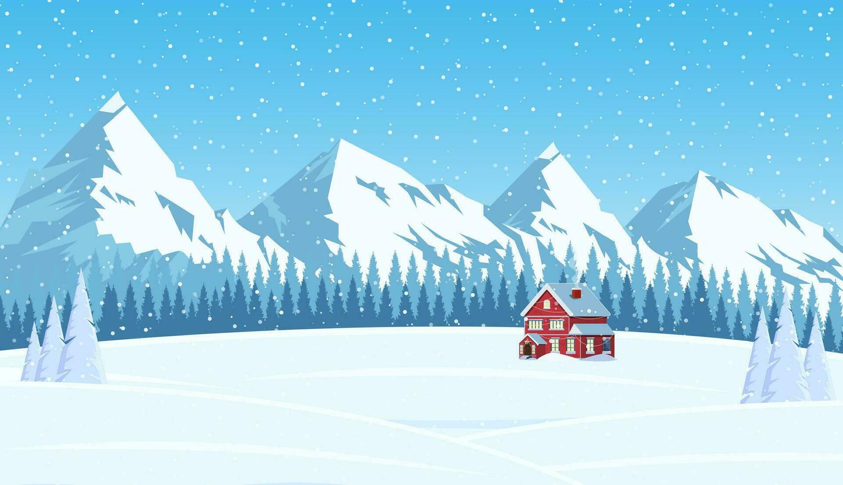 Kerstmis landschap achtergrond met sneeuw en boom. vrolijk Kerstmis vakantie. nieuw jaar en Kerstmis viering. vector illustratie in vlak stijl