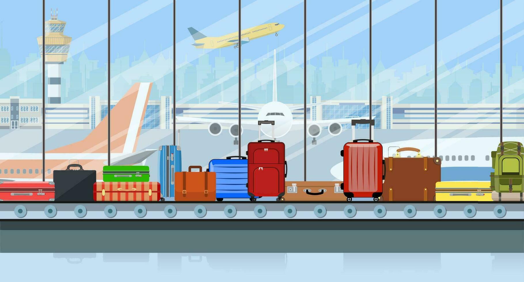 luchthaven transportband riem met passagier bagage Tassen vector