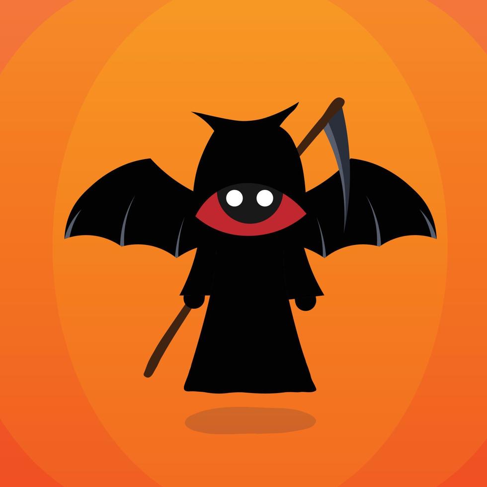 schattige cartoon mascotte ontwerp grim reaper met zeis. halloween illustratie vector