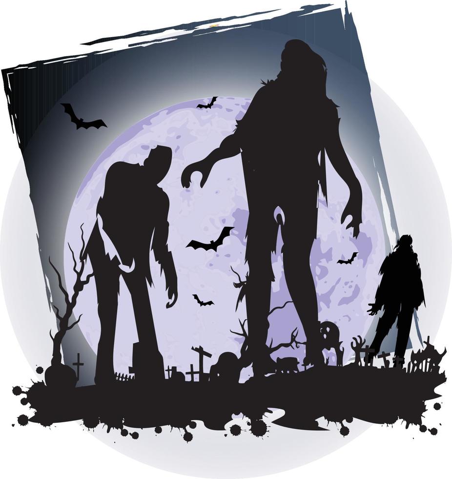 zombie die uit graf loopt met griezelig halloween-ontwerp met heksenspookhuis vector