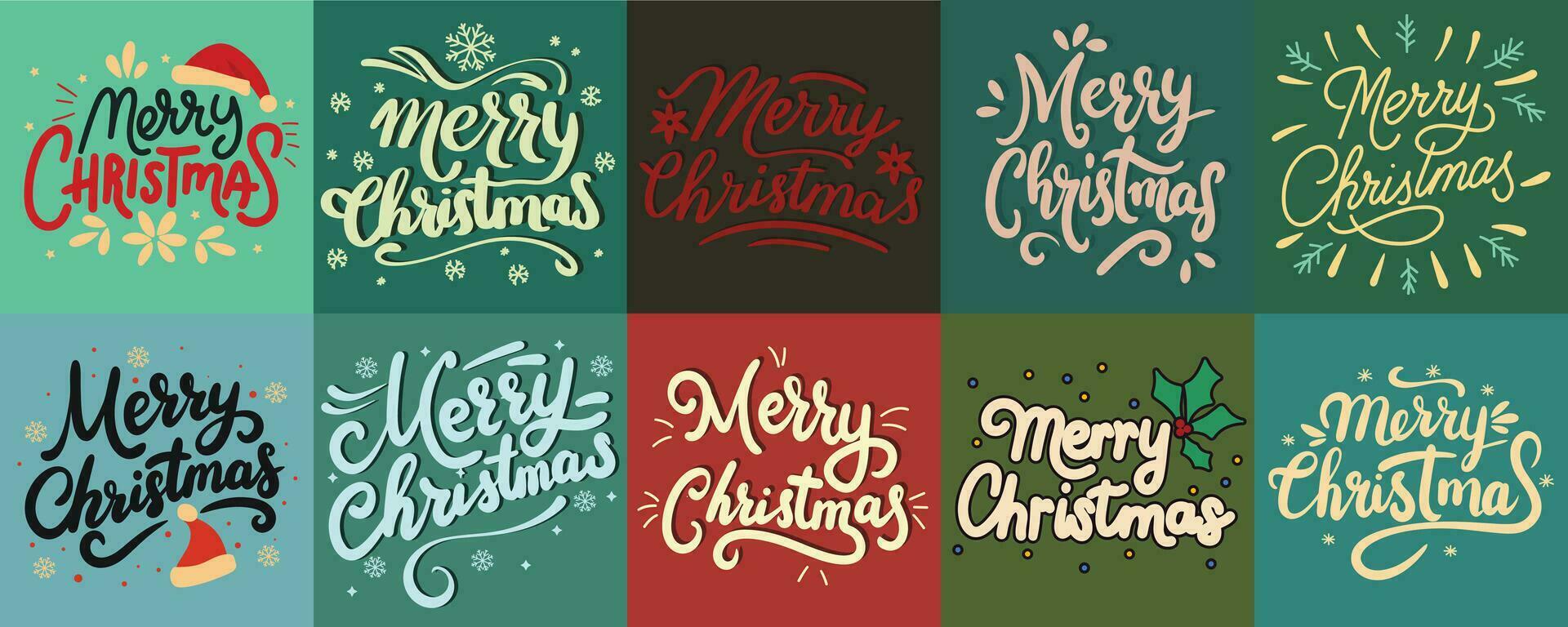 verzameling van vrolijk Kerstmis opschrift spandoek. handschrift tekst banners reeks vrolijk Kerstmis belettering. hand- getrokken vector kunst.