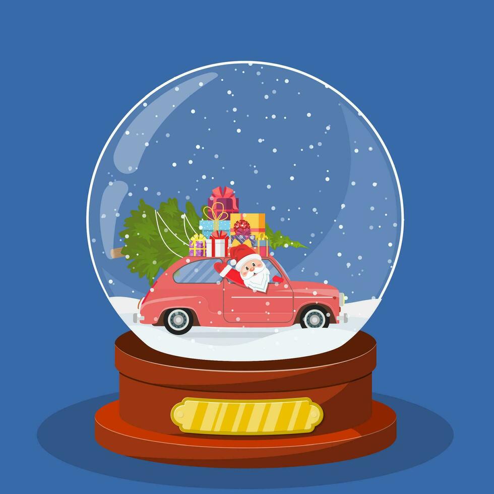 Kerstmis sneeuw wereldbol met retro auto vector