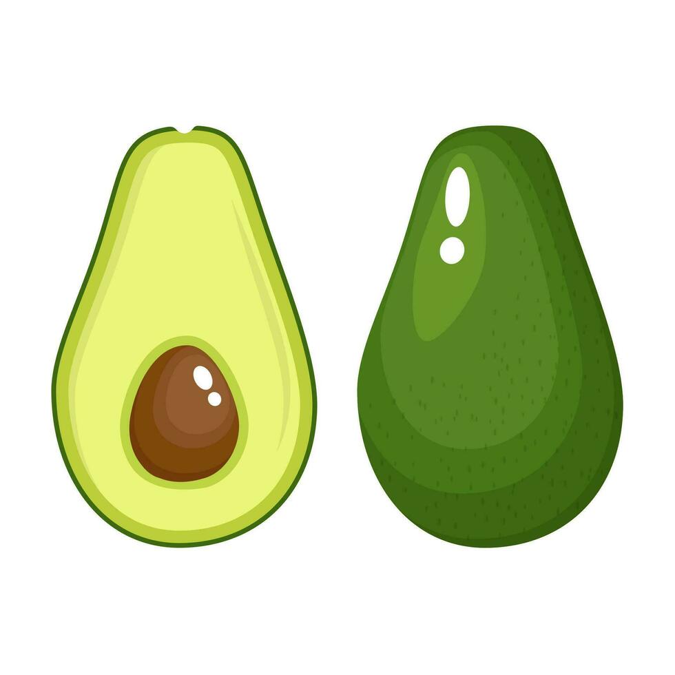 avocado voedsel icoon. avocado fruit geheel en voor de helft. vector illustratie in vlak stijl