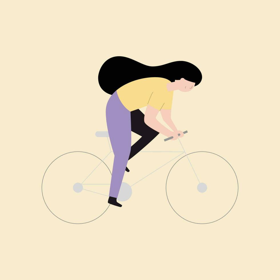 vrouw rijden een fiets. vector illustratie in vlak stijl Aan licht achtergrond