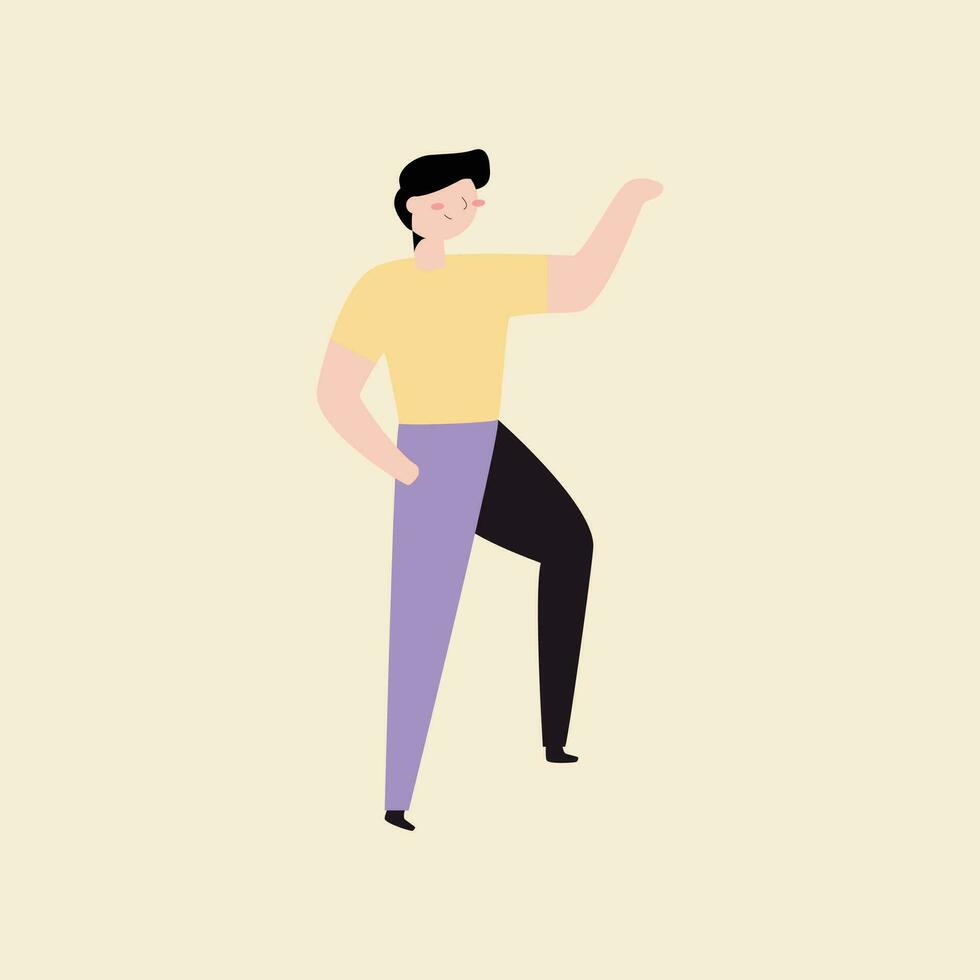 vector illustratie van een Mens in een geel t-shirt dansen.