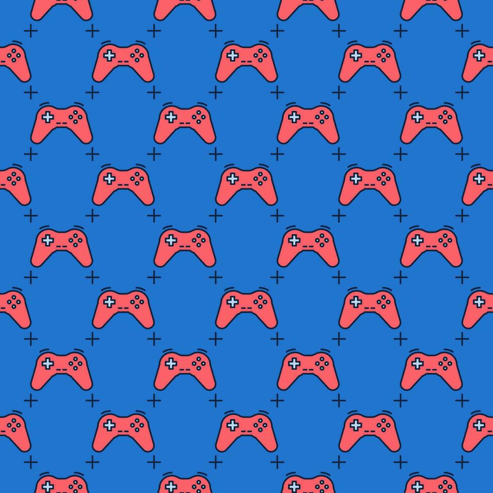 rood spel controleur - gamepad vector controlerend apparaat blauw naadloos patroon