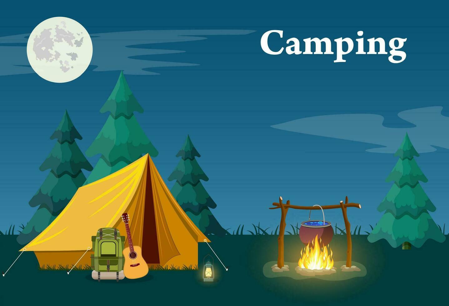 camping en berg kamp. voor web banners of promotionele materialen. vector illustratie in vlak stijl