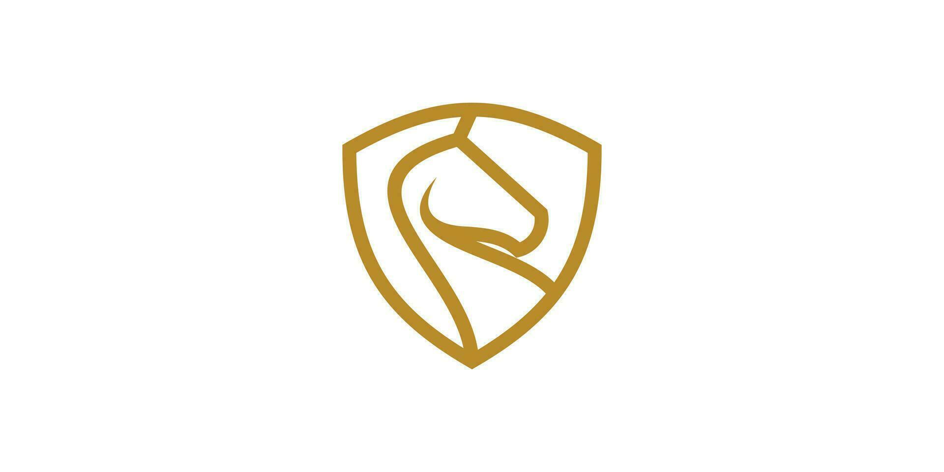 logo ontwerp combinatie van paard hoofd vorm met schild, minimalistische logo, vector icoon, symbool.
