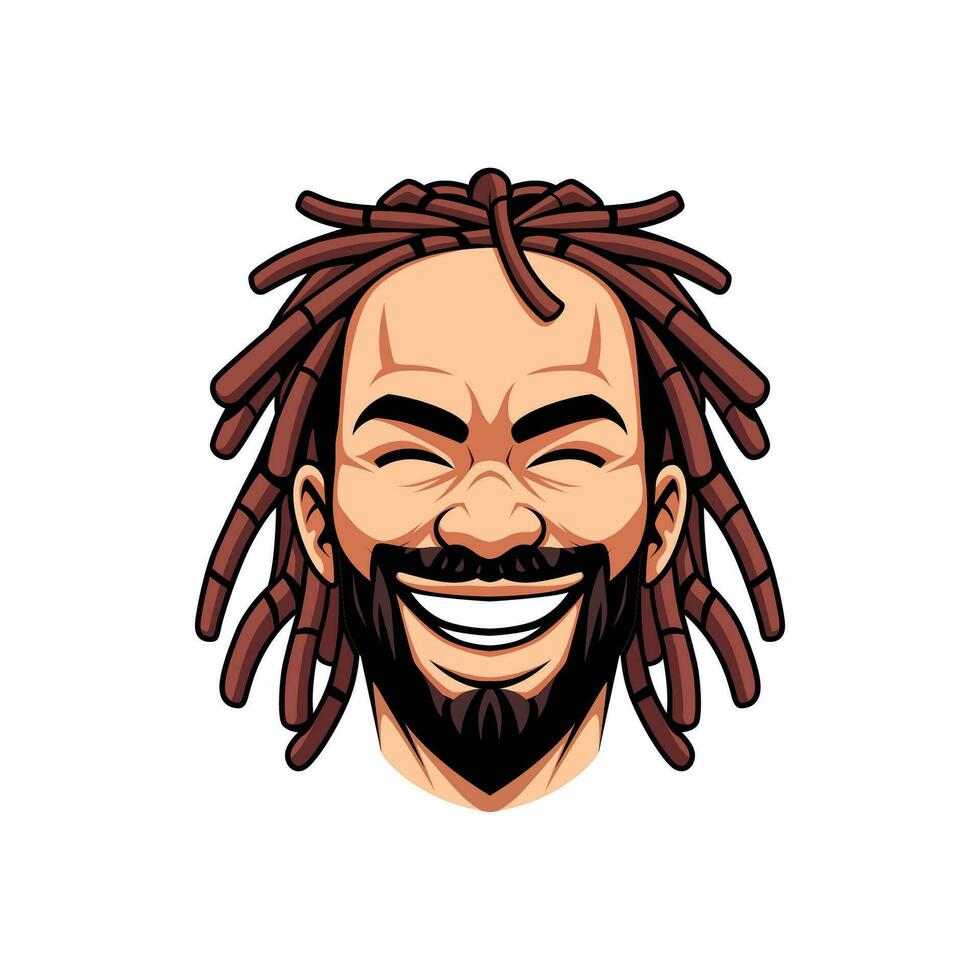 portret van een Afrikaanse Amerikaans persoon. dreadlocks haar- met groot glimlach. vector illustratie. eps 10