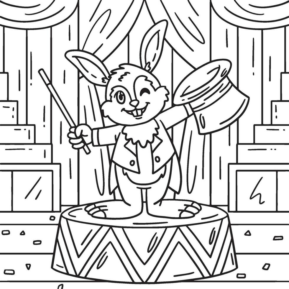 circus goochelaar konijn kleur bladzijde voor kinderen vector