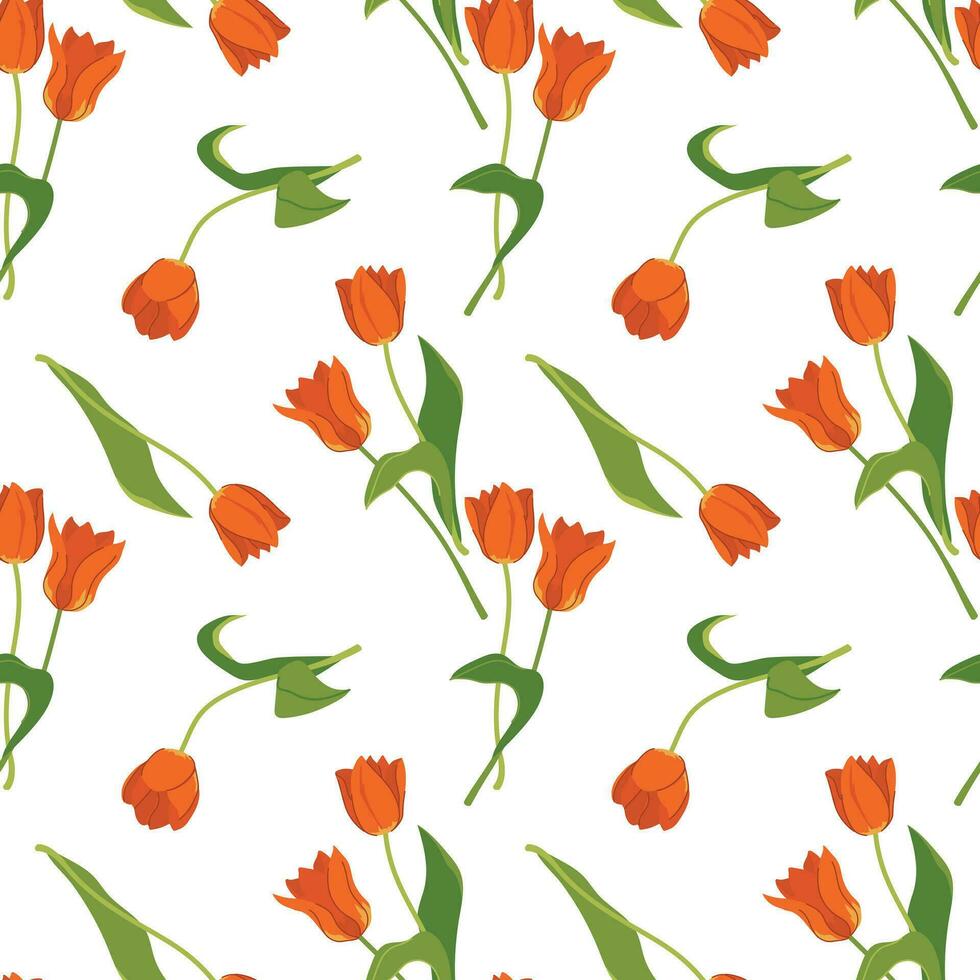 naadloos patroon met tulpen. vector voorjaar bloemen Aan een wit achtergrond. illustratie voor het drukken Aan kleding stof, behang, omhulsel papier. vlak stijl.