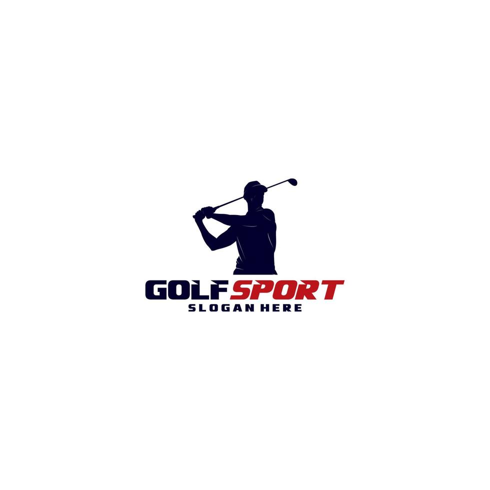 golfsportlogo met afbeelding van een speler die een golfbal slaat vector