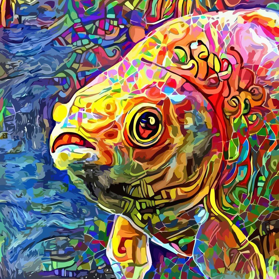 abstracte impressionistische schattige aquarium goudvis portret schilderij vector