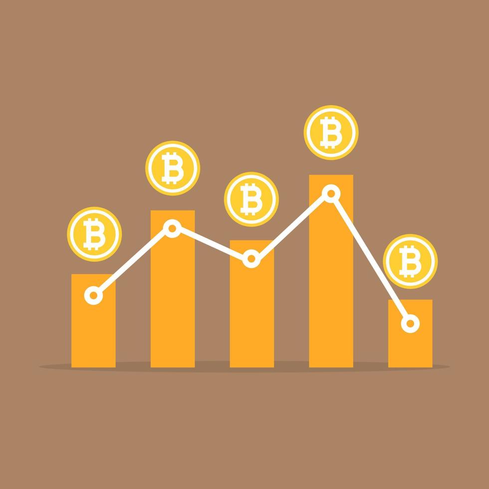 bitcoin met grafiek op en neer. vector