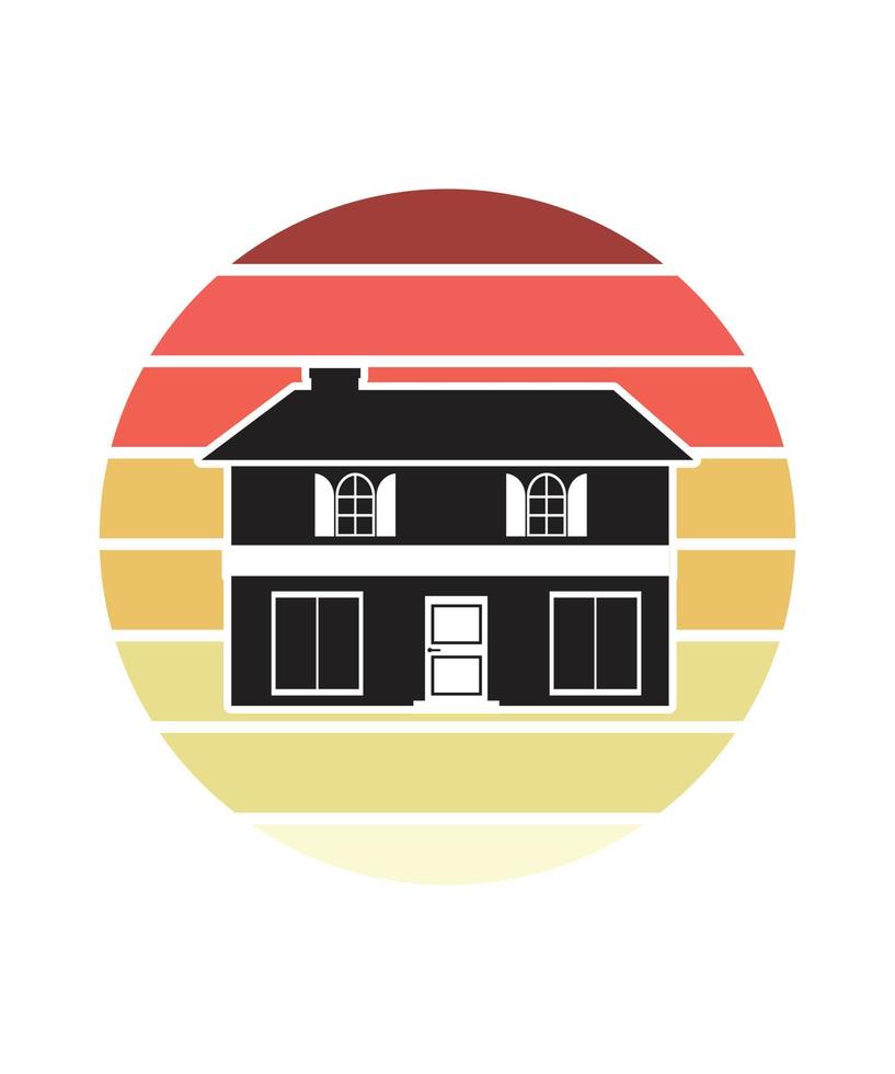 huis retro zonsondergang ontwerpsjabloon vector