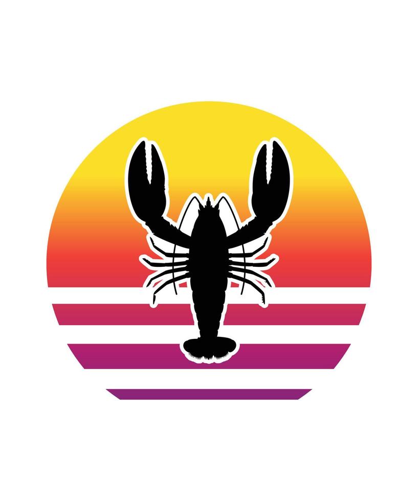 krab retro zonsondergang ontwerpsjabloon vector