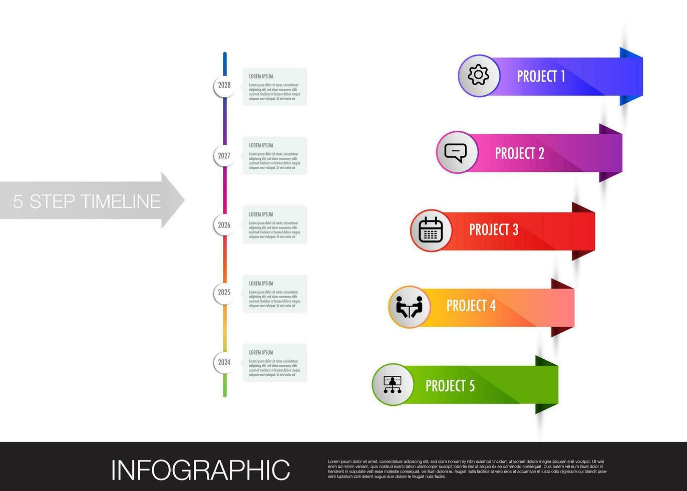 infographic sjabloon 5 stap voor bedrijf richting, afzet strategie, diagram, gegevens, gloed, pijl tijdlijn, voor presentatie verslag doen van en vooruitgang vector