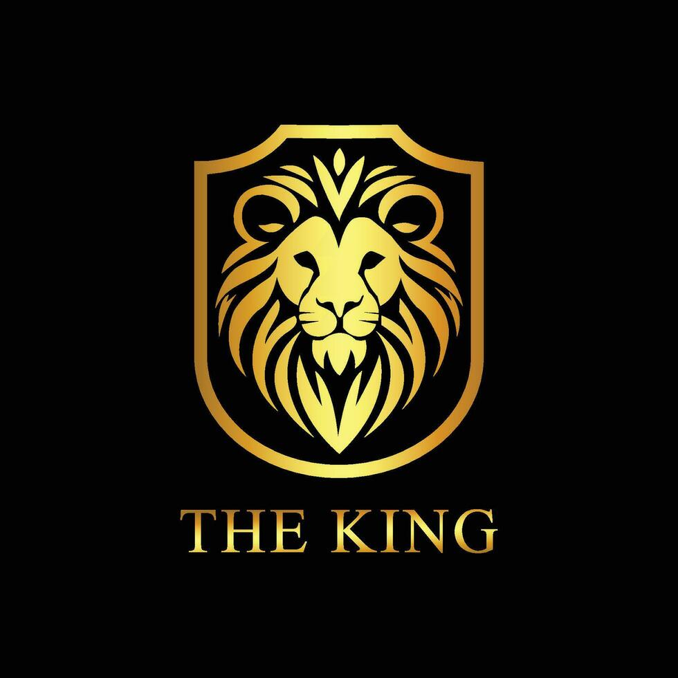leeuw hoofd schild logo ontwerp geïsoleerd Aan een zwart achtergrond vector